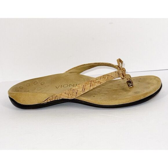Vionic Bella Sandal Beige Neutral Flip Flop Bow Gold Cork Toe Post Comfort Sz 6 - Picture 12 of 16